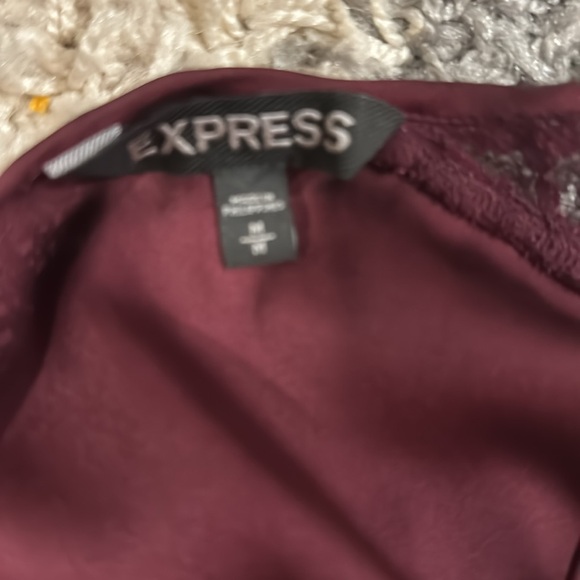 Like new!  Worn once, maroon silky Express top, cut out sleeves with lace back - Picture 3 of 4